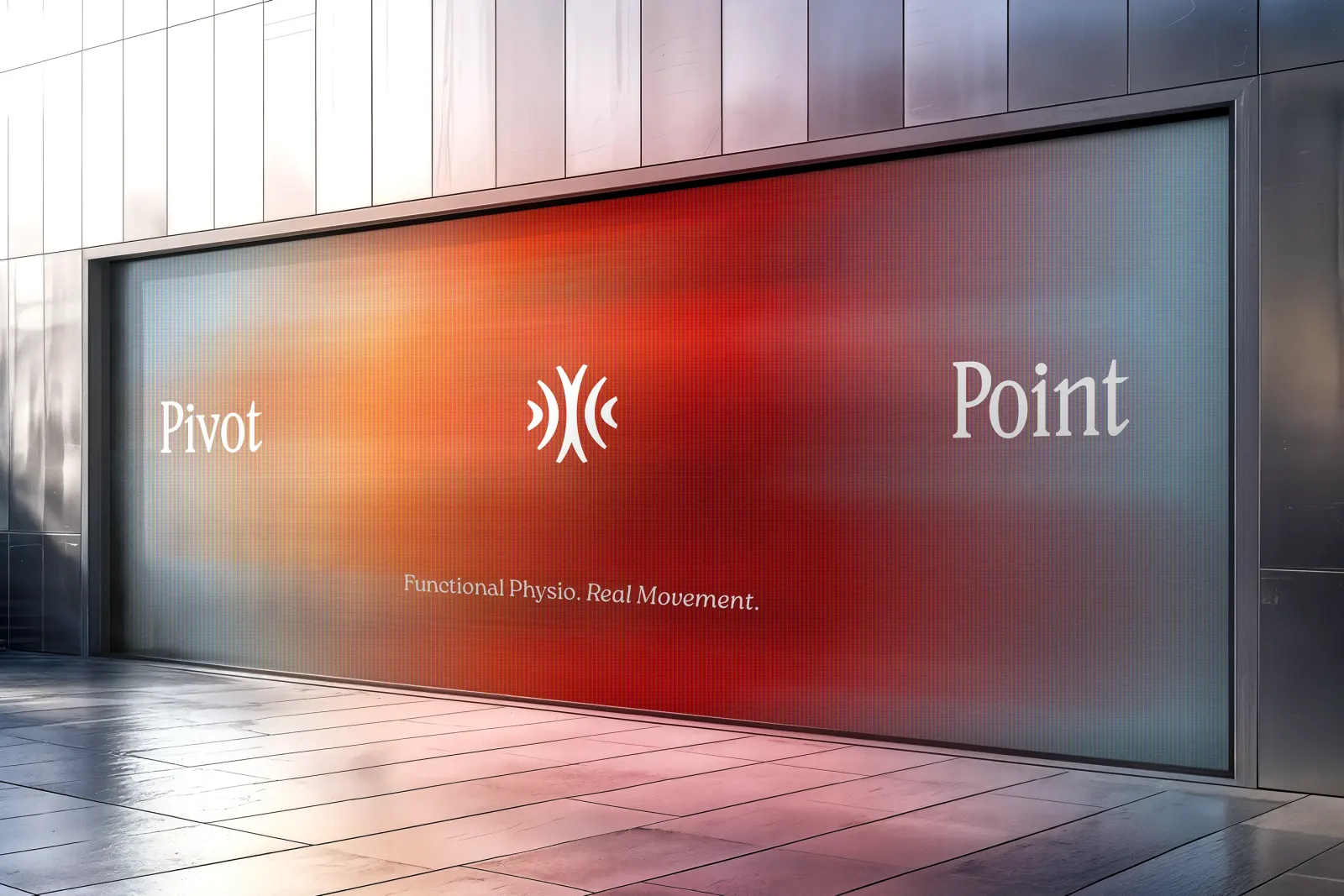 Port Credit Physio brand mark on outdoor LED display